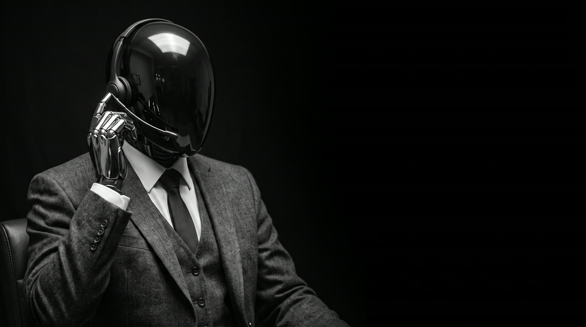 The gentleman AI on a call, headset on, Terence at the front desk